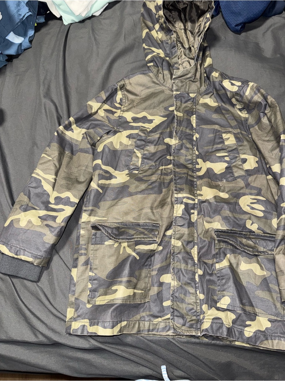 Kids Camo Hooded Raincoat - Olive Green Camo